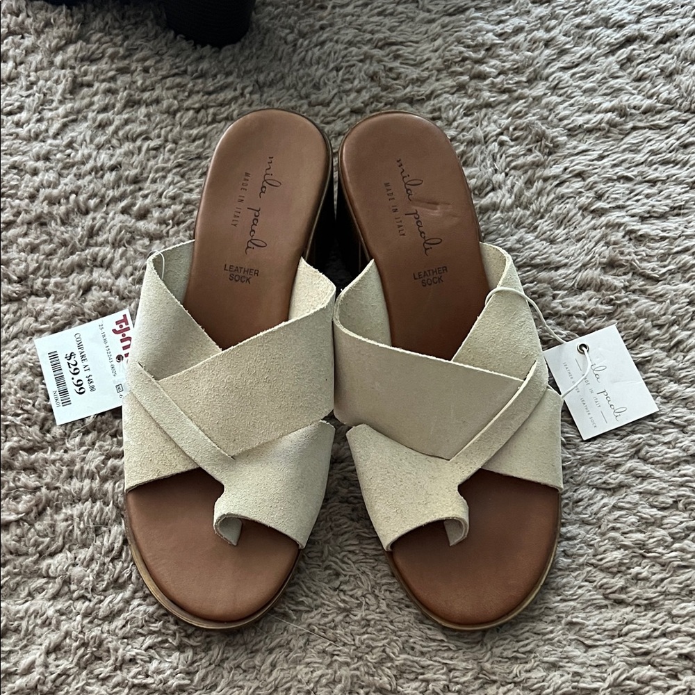 Taryn Rose Cream Leather Mules